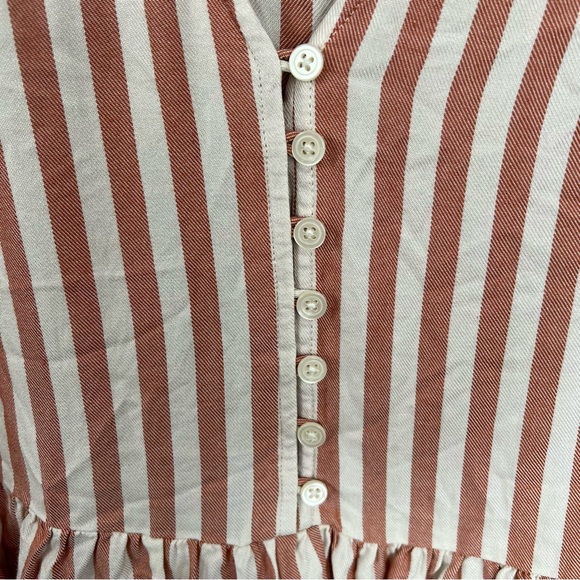 Madewell size XS striped short sleeve button front peplum top - Picture 3 of 8